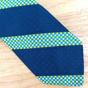 Blue and Yellow Checkered Men's Tie by Wembley